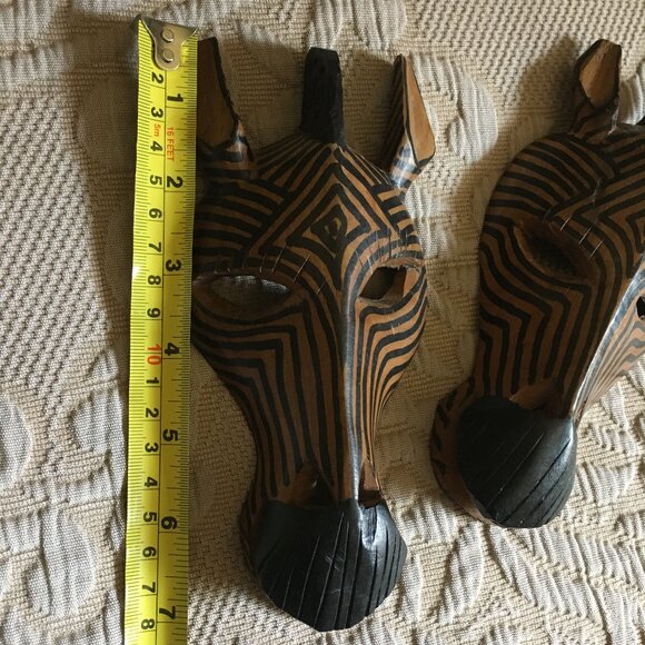 Two Small Hand Crafted Wooden African Zebra Masks - Picture 4 of 8